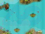 Гонки на моторных лодках. Вид сверху. Три трассы